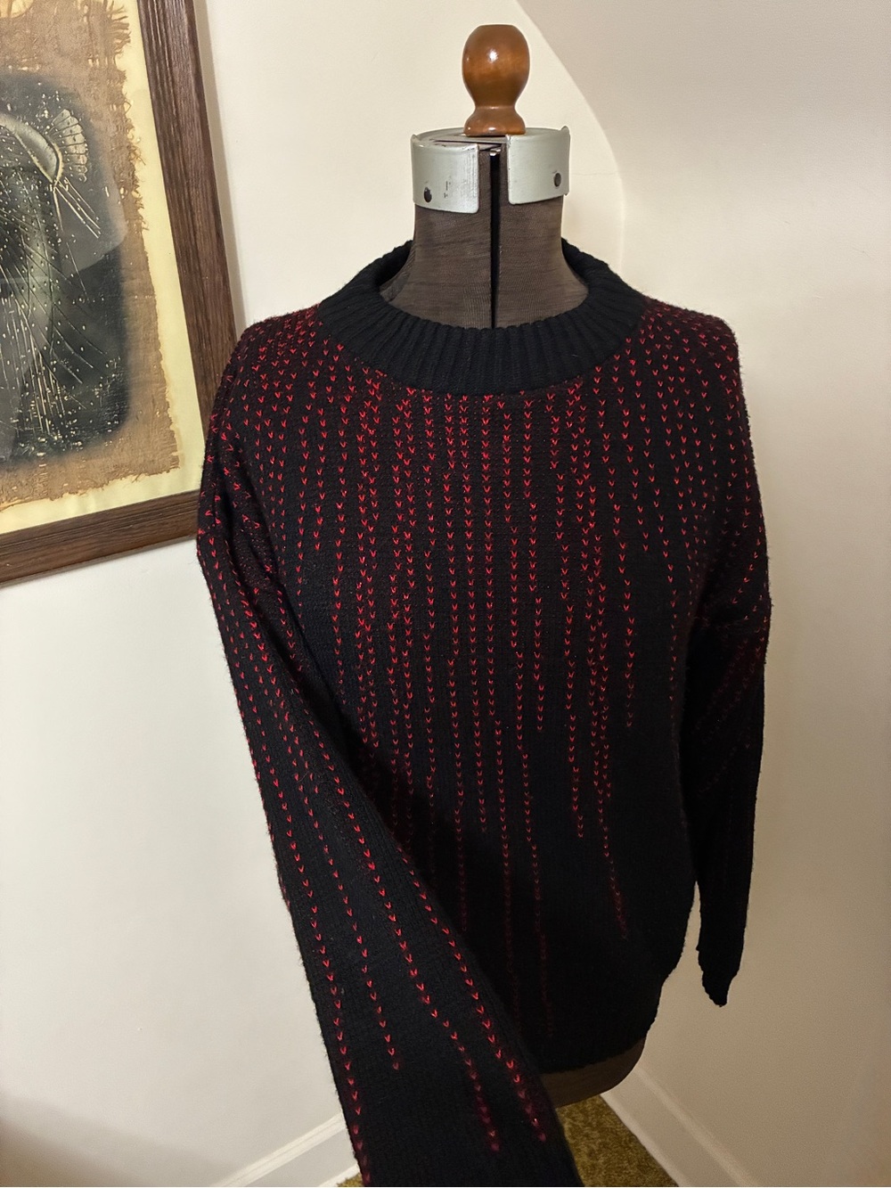 Rare! Vintage College Point Sweater with Metallic Red Stitch Detail